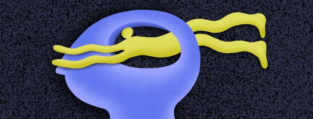 A flexible body floats seamlessly through the mind in a profile view head shape