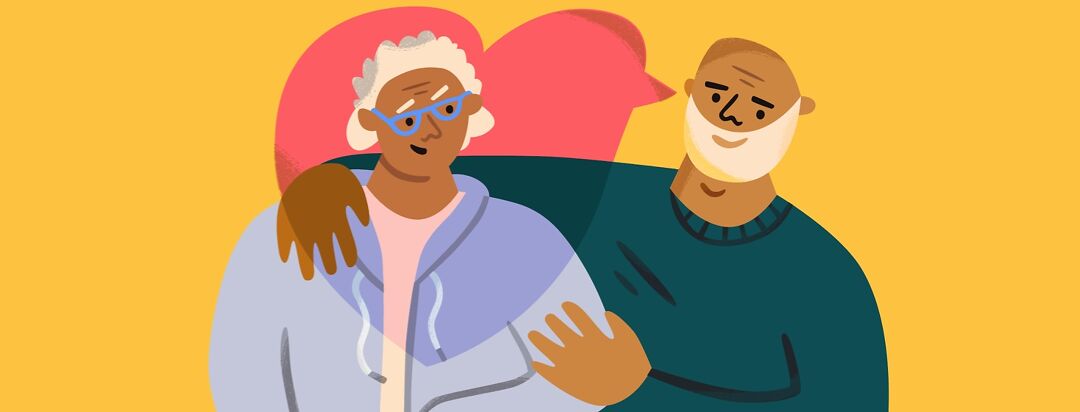 Older man embracing his wife partner in support